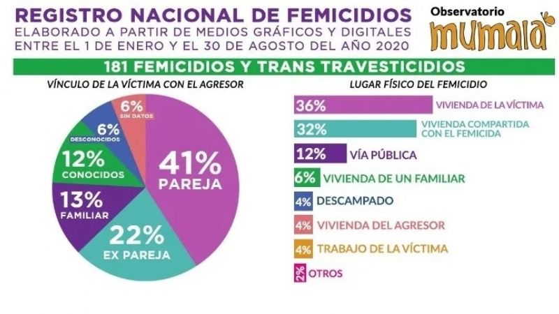 Hubo 181 femicidios en lo que va del año en la Argentina