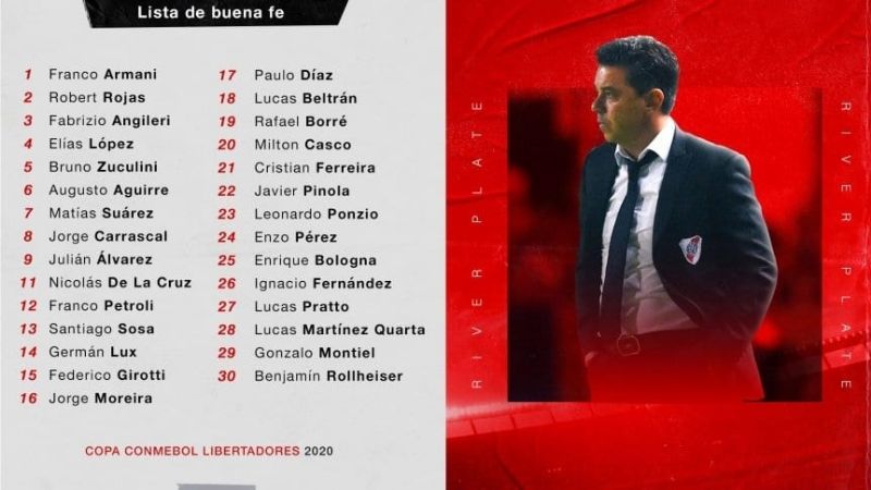 Sin el 10, ni Casco, la lista de River quedó con 28 nombres