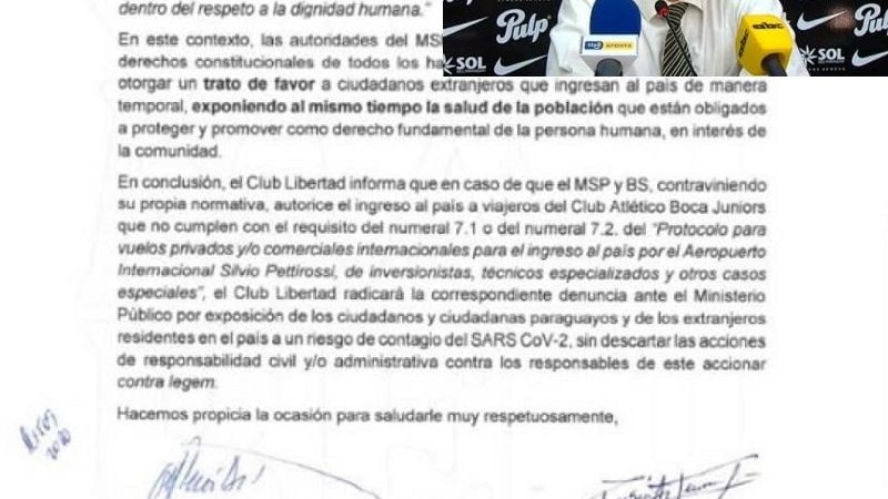 Libertad denunciaría al gobierno paraguayo y Conmebol