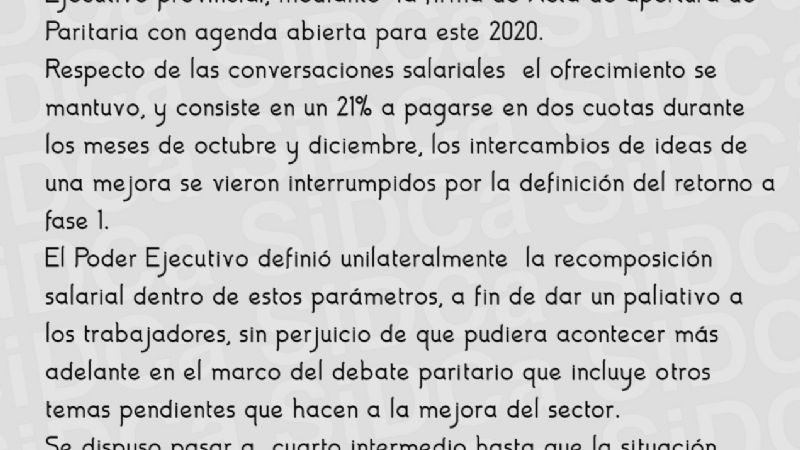 Aunque no hubo acuerdo, el Gobierno dará un aumento del 21% a los docentes