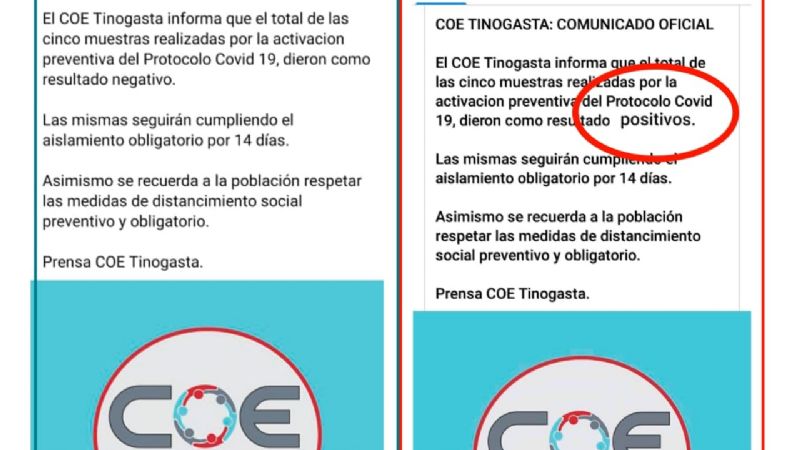 Fake news sobre casos de coronavirus en Tinogasta