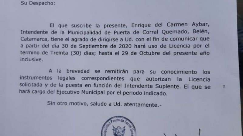 Aybar pidió licencia