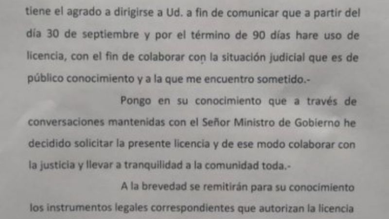 Aybar pidió licencia