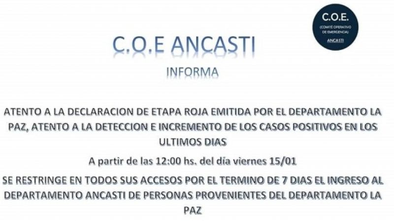 Ancasti prohibe ingreso de pobladores de La Paz