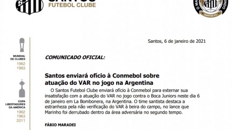 Santos se quejará en Conmebol por el arbitraje ante Boca