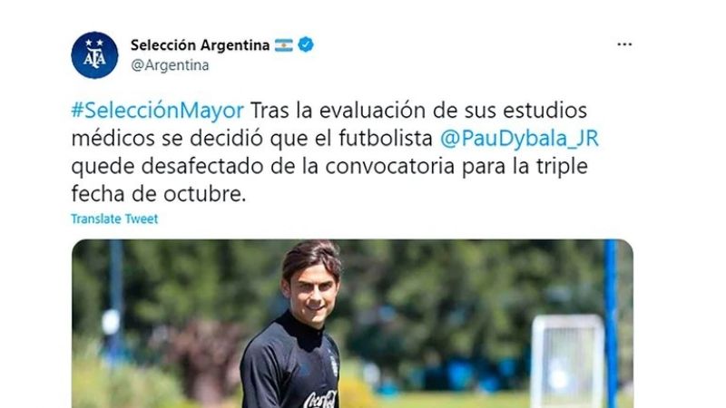 Paulo Dybala fue desafectado de la Selección