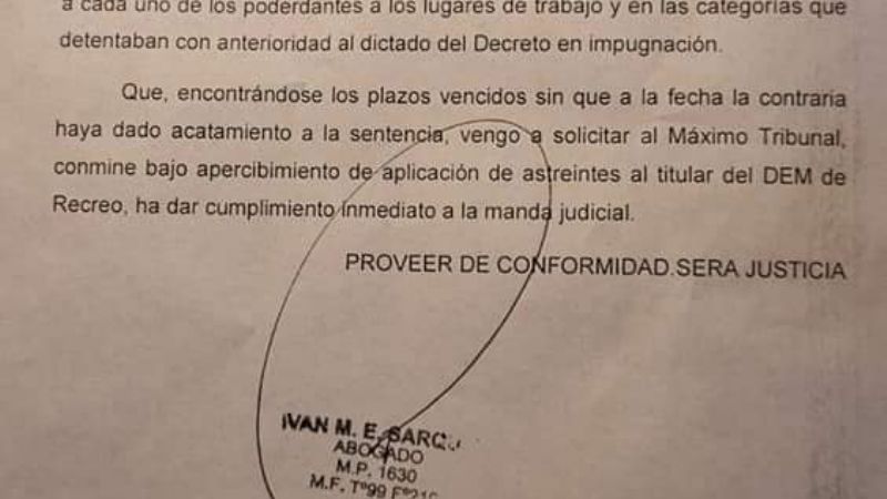 Le piden informe al Intendente Polti sobre reincorporación de los cesanteados