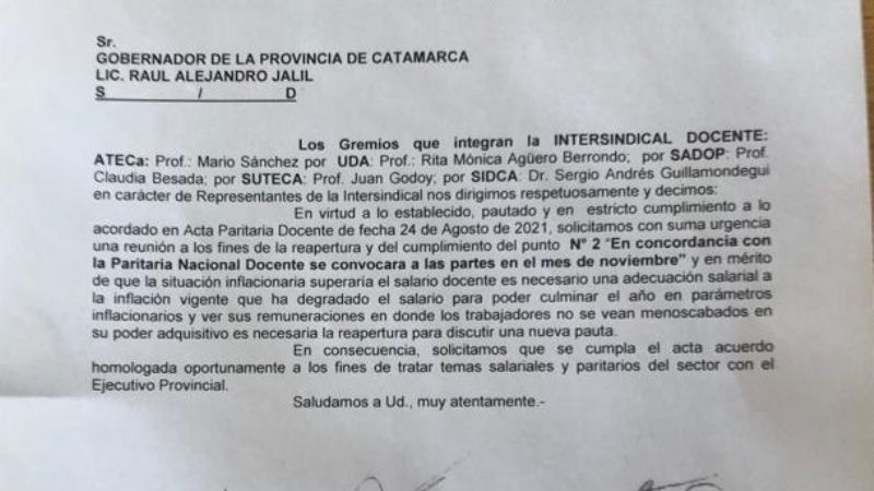 Intersindical solicita un actualización salarial en noviembre