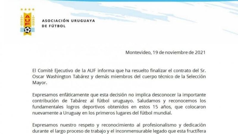 La AUF despidió al “Maestro”, y Tabárez no es más el DT de Uruguay