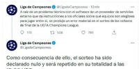 EL COMONICADO de la UEFA sobre su actovo fallido en el sortep de la Champions League.
