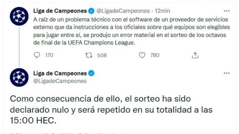 Papelón de la UEFA en el sorteo de la Champions League