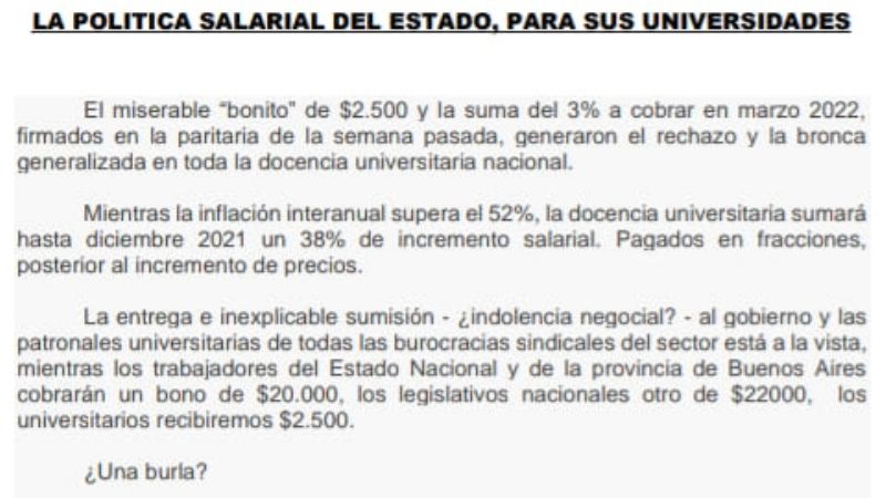 Docentes afirman que hay "un desprecio hacia la Universidad Pública"