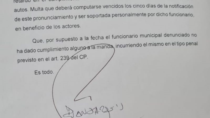 Denuncian penalmente al intendente Polti por "desobediencia"