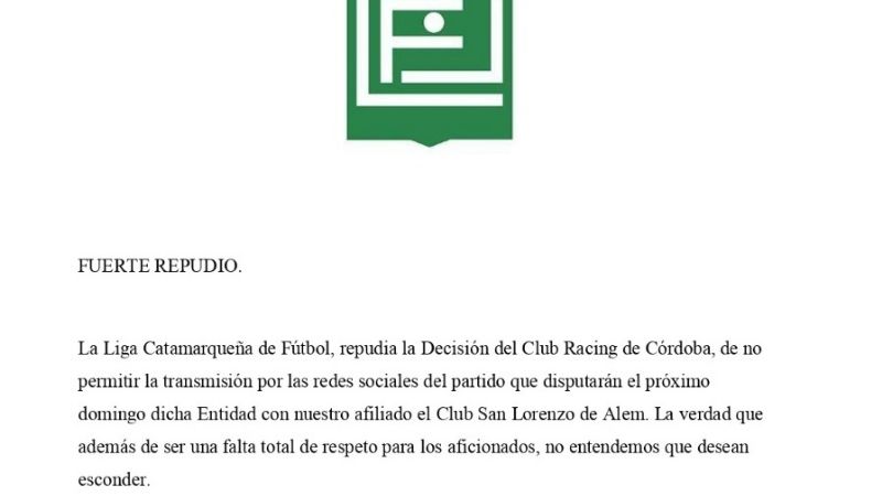 Prensa catamarqueña repudia trato de Racing de Córdoba