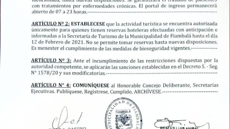 Tinogasta restringe los ingresos