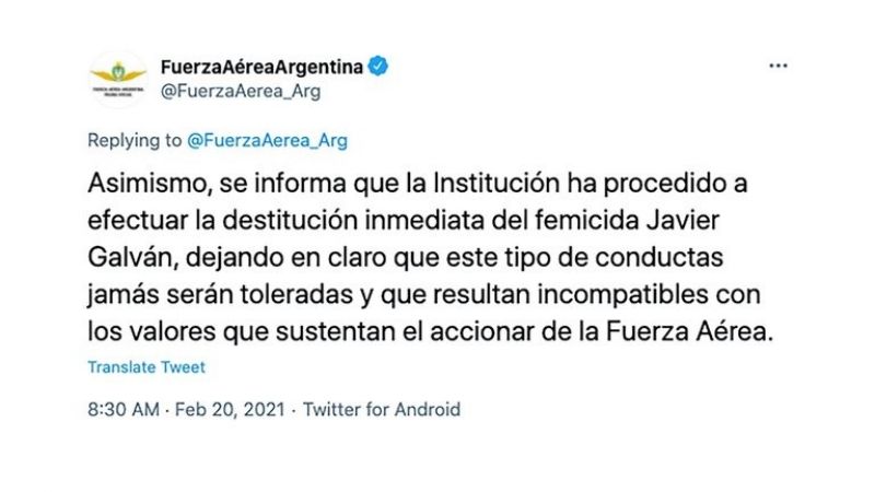 La Aeronáutica echó a Galván, femicida de Ivana Módica