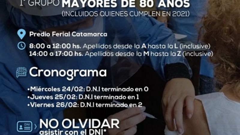 El miércoles 24 comienza   la vacunación para adultos   mayores de 80 años