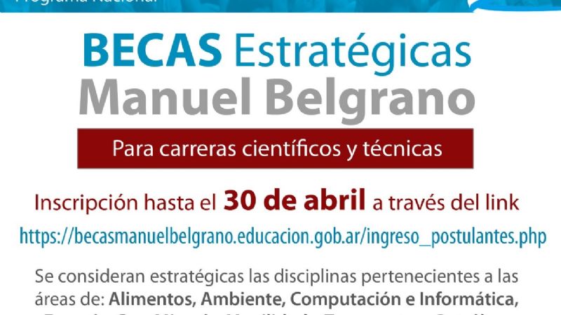 Convocatoria a inscripción de Becas Nacionales Manuel Belgrano