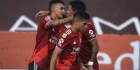 RIVER festeja el gol de Matías Suárez, ante Platense.