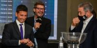 MARCELO TINELLI, presidente de la Liga Profesional, se ríe durante el sorteo, que no fue televisado en directo. 