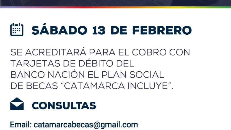 Cronograma de pago de becas “Catamarca Incluye”