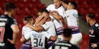 SAN LORENZO se vuelve festejando el gol de visitante en empate en uno, frente a la 