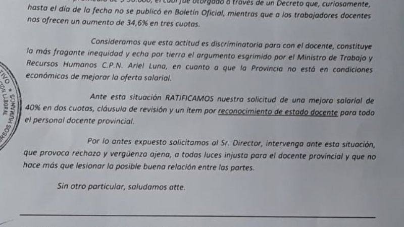 Conciliación docente: no hubo nuevo ofrecimiento de aumento salarial