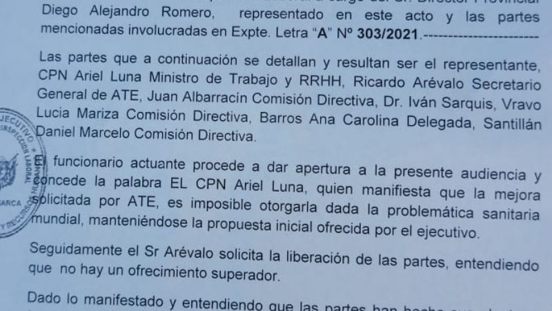 ATE no llegó a un acuerdo con el Gobierno