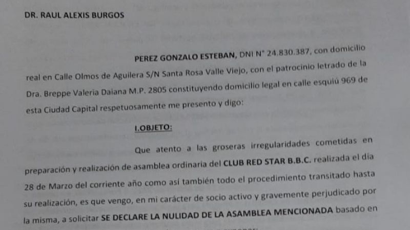 Gonzalo Pérez pidió la “nulidad de la Asamblea” de Red Star