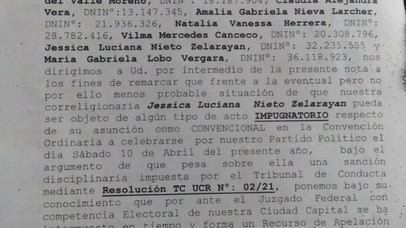 La UCR sin paz: nuevo ataque contra una mujer radical