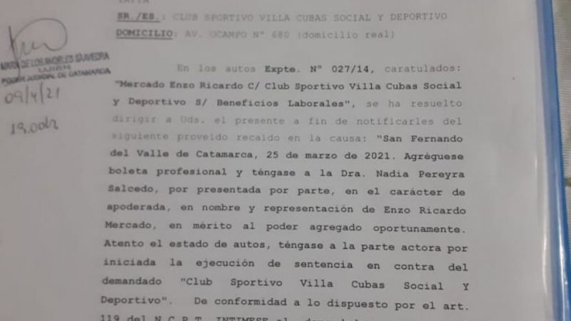 Otro fallo contra V. Cubas; ahora de Enzo Mercado