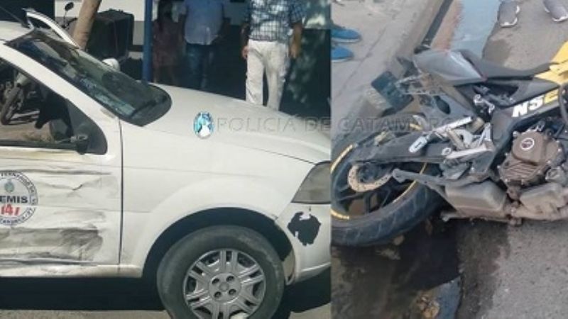 Violento choque entre un remis y una moto