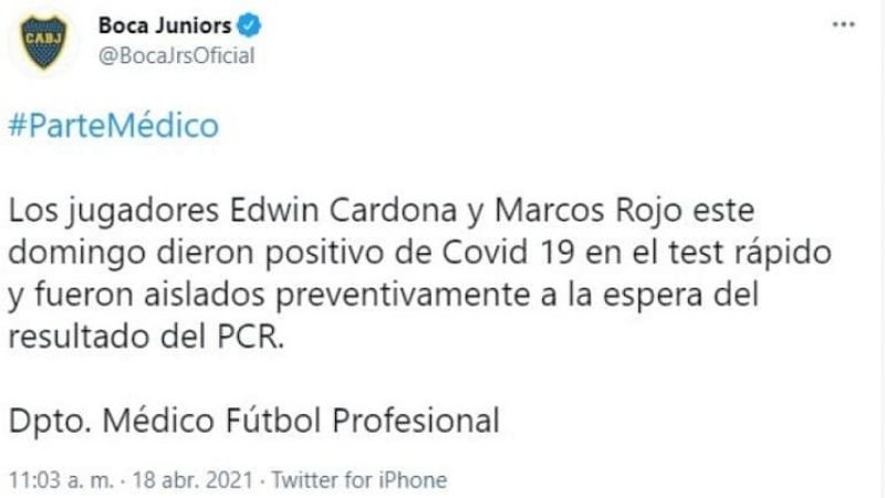 Alarma en Boca, por “positivos” de Cardona y Rojo
