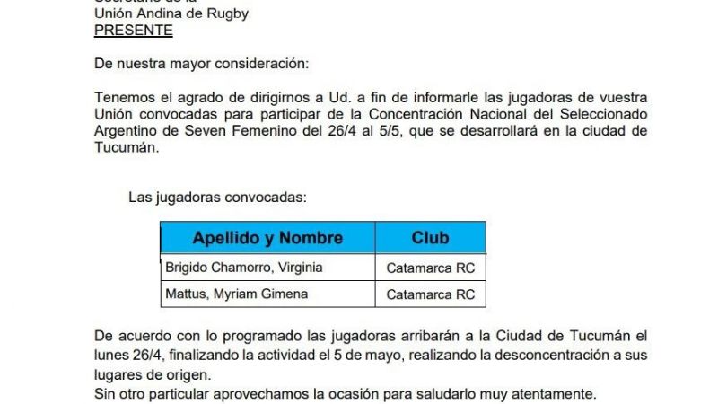 Brigido y Mattus al Seleccionado Nacional de Seven Femenino