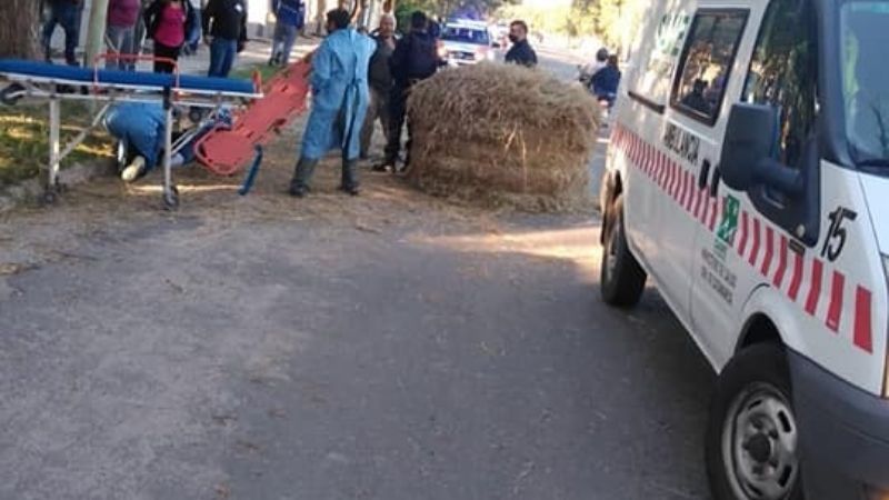 Se desprendió un fardo de pastura y cayó sobre una mujer en bici