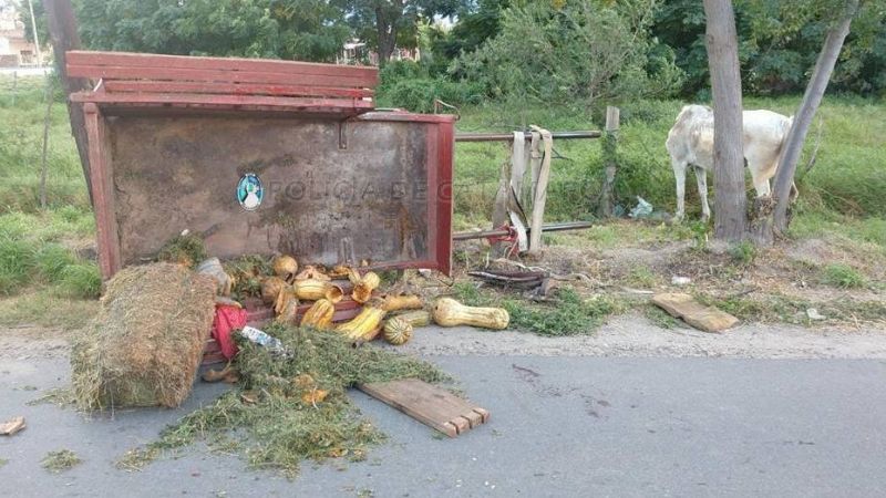 Volcó un carro con dos niños y su abuelo