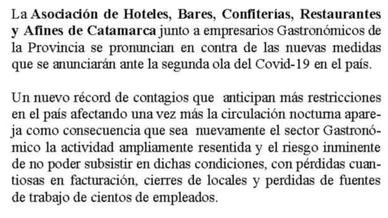Empresarios gastronómicos y hoteleros en contra de las restricciones