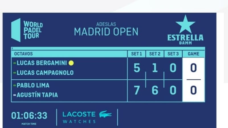 Agustín Tapia avanzó a los 4tos. de final del Open de Madrid