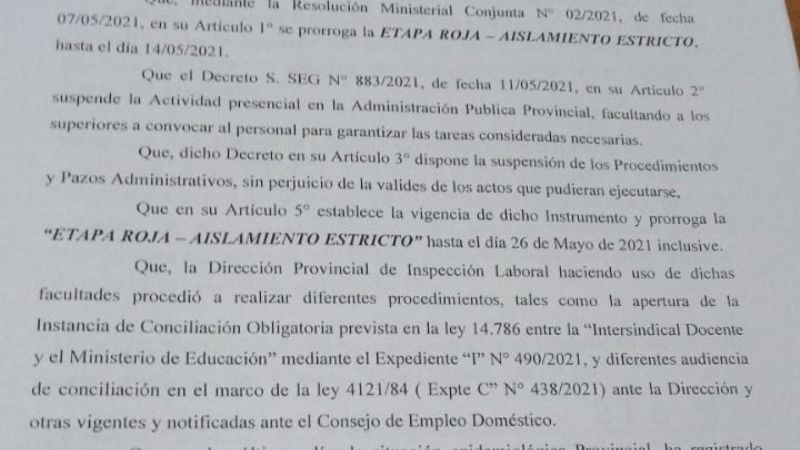 Inspección Laboral suspendió las conciliaciones