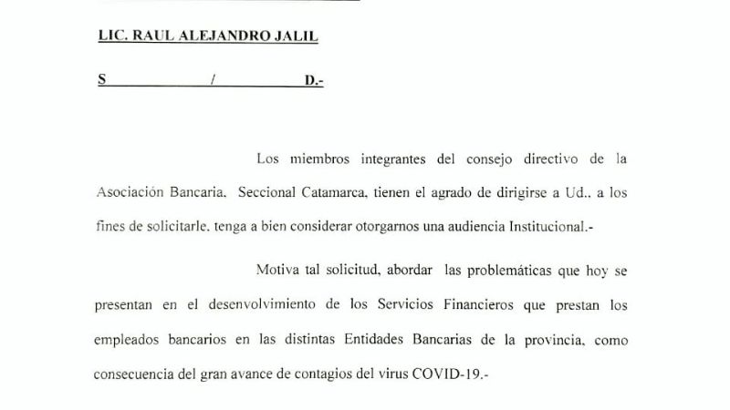 Bancarios exigen reunión con el Gobernador