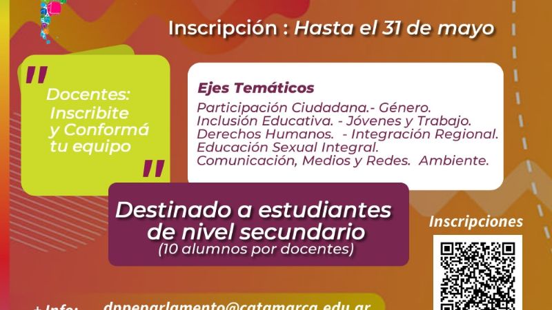 Últimos días para inscribirse en el Programa “Parlamento Juvenil del Mercosur”