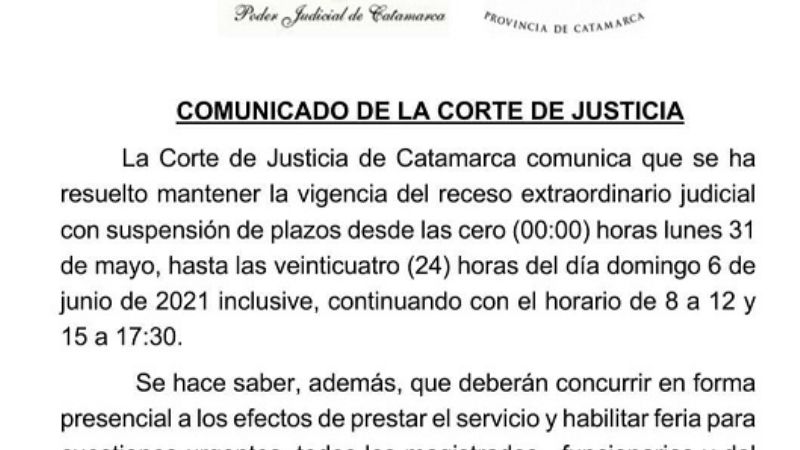 Extienden el receso extraordinario en la Justicia