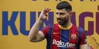 La primera imagen de Agüero con la camiseta del Barcelona. 