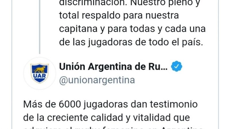 El rugby repudió discriminación de ex Puma hacia las mujeres