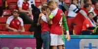LA NOVIA, Sabrina Kvist Jensen es consolado en el campo de juego por Simon Kjaer.