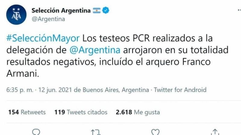 Armani dio negativo y viaja a Brasil por la Copa América