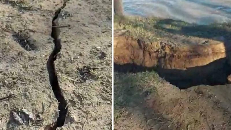 El impactante momento en el que se parte la tierra y un sector de una isla es arrastrada por el río