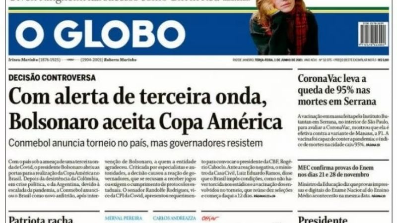 Diarios cuestionan a Bolsonaro por recibir la Copa América