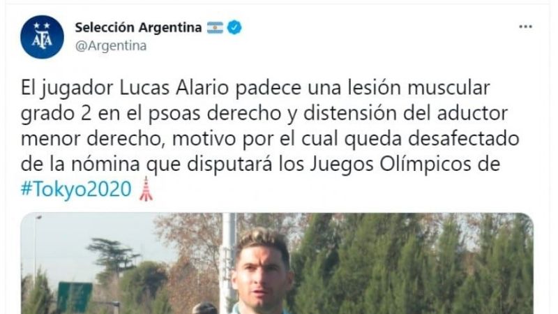 Alario se resintió de una lesión y se pierde los Juegos Olímpicos