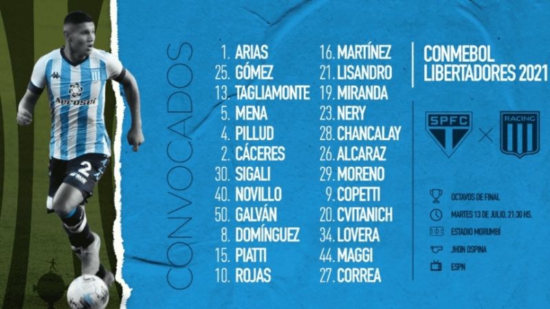 "El Colo" Moreno en Racing, para enfrentar a San Pablo